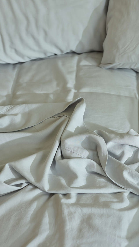 A close up view of Avec linen-blend bedding sheets